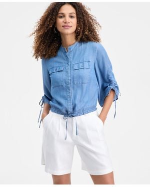 INC International Concepts Tie Detail Button Front Blouse Macys Exclusive - Blue