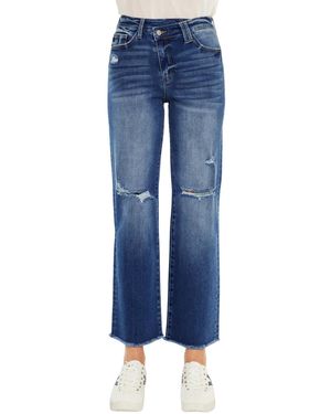 KanCan Essentials Mollie High Rise Criss Cross Straight Jeans - Blue