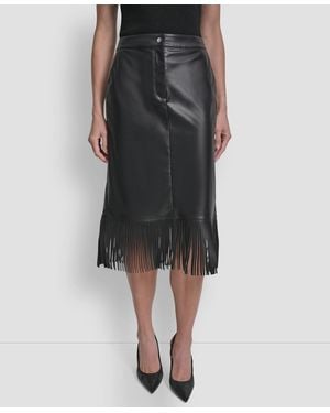 DKNY Fringe Midi Skirt - Black