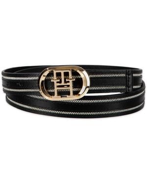 Tommy Hilfiger Monogram Plaque Buckle Casual Belt - Black