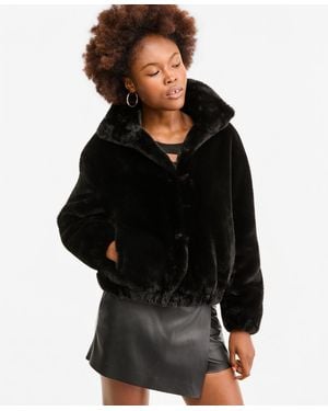 Guess Xena Long-sleeve Faux Fur Synched Waist And Cuffs Bomber Jacket - Black
