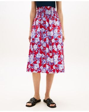 Tommy Hilfiger Smocked Pull-on Midi Skirt - Red