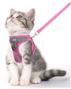 Aronkl Escape Proof Cat Harness Leash Set Soft Adjustable Breathable Mesh Reflective Strips For Kitten Puppy Bunny - White