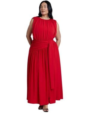 Eloquii Plus Size Drop Waist Tie Detail Maxi Dress - Red