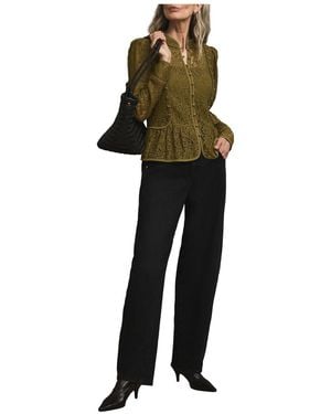 Mint Velvet High-neck Puff-shoulder Peplum Lace Blouse - Black
