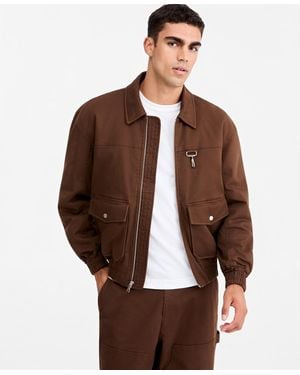 Mode Of One Flight Utilitarian Cotton-blend Relaxed-fit Bomber Jacket - Brown