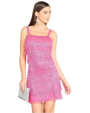 Lara Beaded Fringe Cocktail Dress - Pink