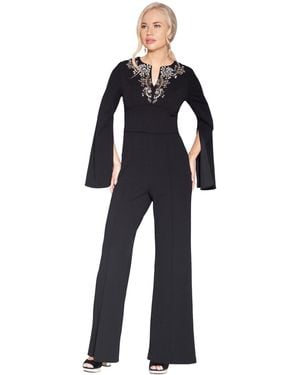 White Tie By Shani V-neck Flare-sleeve Jumpsuit - Blue