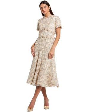 Mac Duggal Petite Boucle Short Sleeve A Line Midi Dress - Natural