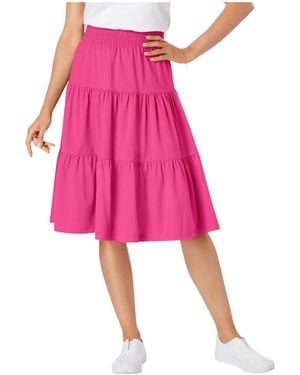 Woman Within Within Elastic-waist Knit Tiered Skirt - Pink