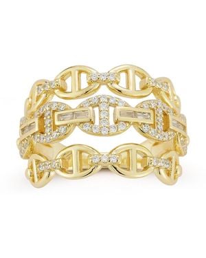 Rachel Zoe 14k Plated Sterling Silver Triple Row Pave Mariner Link Ring - Metallic