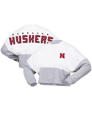Spirit Jersey Nebraska Huskers Heather Block Cropped Long Sleeve Jersey T-shirt - White