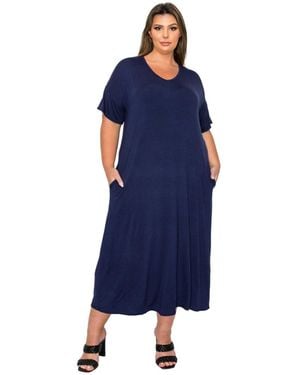 L I V D Plus Size Olivia Pocket Midi Dress - Blue