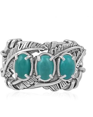 American West Jewelry Sterling Silver Green Turquoise Three Stone Feather Ring - Blue