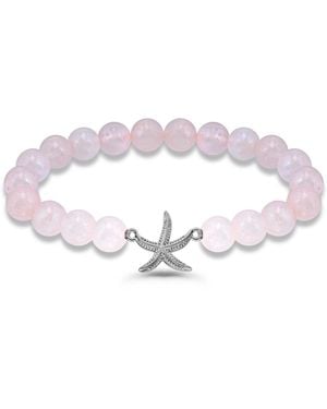 Macy's Aventurine Beads And Starfish Charm Silver Plated Stretch Bracelet - Pink