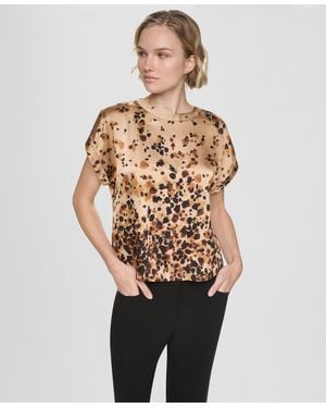 DKNY Crewneck Keyhole Blouse - Natural