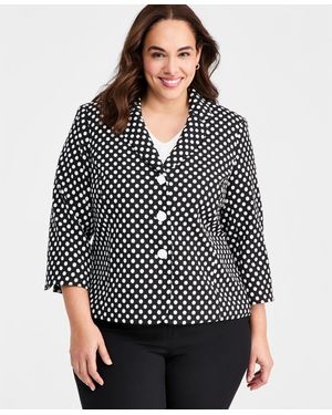 Kasper Plus Size Dot-jacquard 3/4-sleeve Blazer - Black