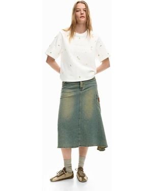 Desigual Asymmetrical Denim Skirt - Yellow