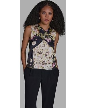 BCBGMAXAZRIA V-neck Sleeveless Mix Print Top - Black
