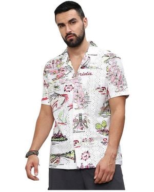 Campus Sutra Chalk :blush Pink Maps Shirt - White