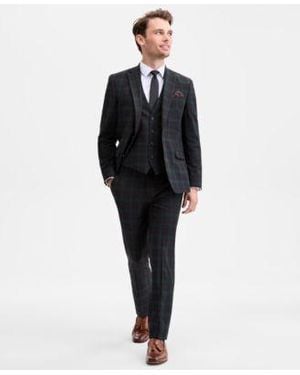 BarIII Slim Fit Green Burgundy Plaid Vested Suit Separates Macys Exclusive - Black