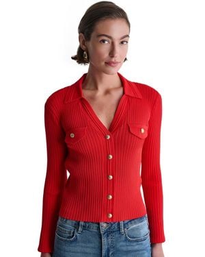 BCBGMAXAZRIA Ribbed Knit Collared V-neck Cardigan