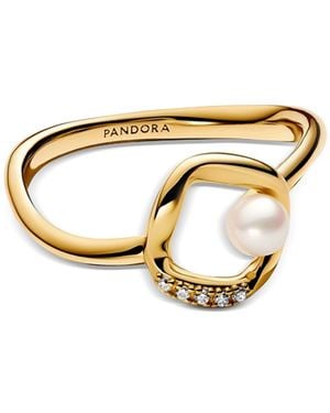 PANDORA Organically Shaped Pave Circle Treated Freshwater Cultured Pearl Ring - Metallic