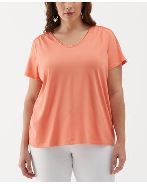 ELLA rafaella Plus Size Dot Trim Short Sleeve Top - Orange
