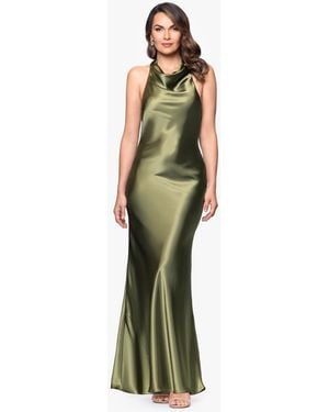 Betsy & Adam Halter-neck Sleeveless Satin Gown - Green