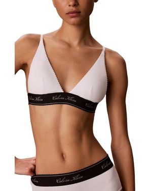 Calvin Klein Icon Cotton-modal Script Wireless Lightly-lined Triangle Adjustable Strap Bra - Black