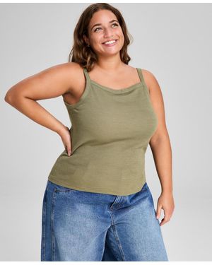 And Now This Plus Size Square-neck Ribbed Tank Top - Green