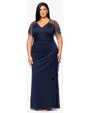 Xscape Plus Size Beaded Flutter Short Sleeves Sheath Dress - Blue