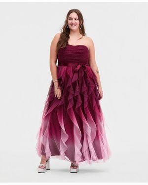 Pear Culture Trendy Plus Size Glitter Ombre Petal-skirt Ball Gown - Red