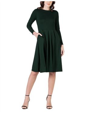 24seven Comfort Apparel Midi Length Fit And Flare Dress - Black