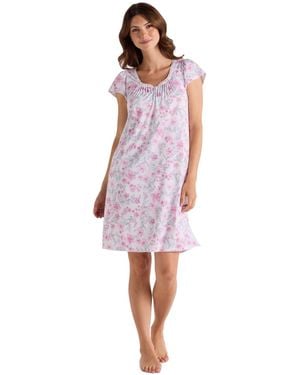 Miss Elaine Short-sleeve Printed Short Gown - Purple