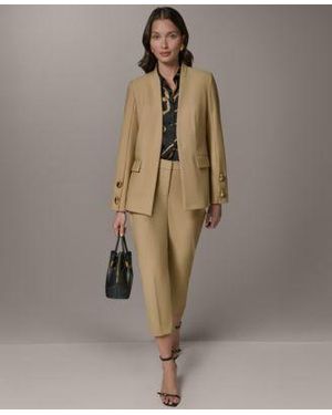Donna Karan Petite Collarless Buttoned Cuff Jacket Mid Rise Ankle Pants - Brown