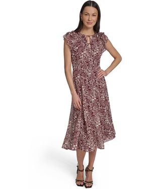 Tommy Hilfiger Flutter-sleeve Tie Neck Chiffon Midi Dress - Red