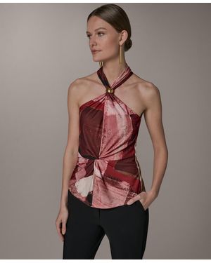 Donna Karan Geometric Printed Halter Neck Top - Red