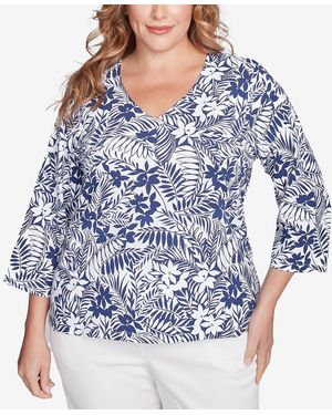 hearts of palm Plus Size Printed Essentials V-neck Top - Blue