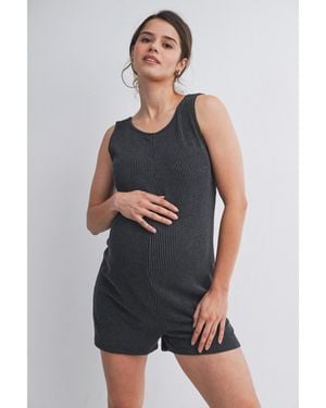 Hello Miss Maternity Ribbed Sleeveless Crewneck Romper - Blue