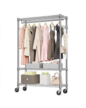 Rainsken Heavy Duty Garment Rack On Wheels - White