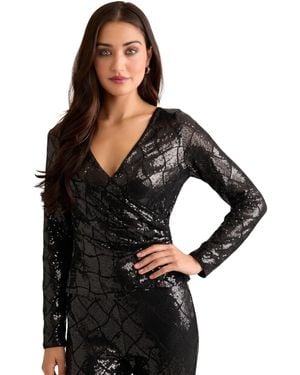 Muse Long-sleeve Sequin Wrap Top - Black