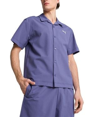 PUMA Regular-fit Button-down Seersucker Camp Shirt - Blue