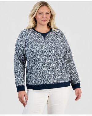Style & Co. Plus Size Printed Fleece Crewneck Sweatshirt - Blue