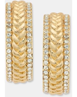 Ralph Lauren Small Pave Herringbone Hoop Earrings - Metallic
