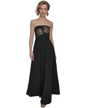 Donna Karan Strapless Floral Hot Fix Maxi Dress - Black