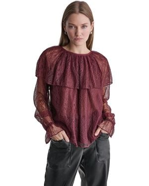 BCBGMAXAZRIA Long-sleeve Lace Cape Blouse - Red