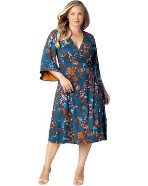 Kiyonna Plus Size Gemini Wrap Dress - Blue