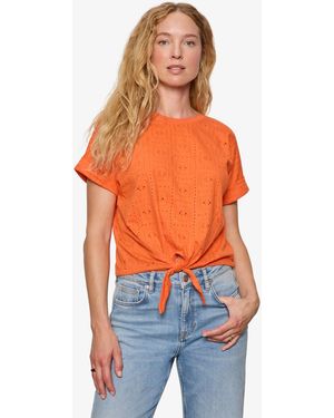 Sanctuary Eyelet All Day Tie Crewneck T-shirt - Orange