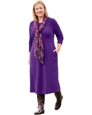 Woman Within Plus Size Petite Thermal Knit A-line Dress - Purple